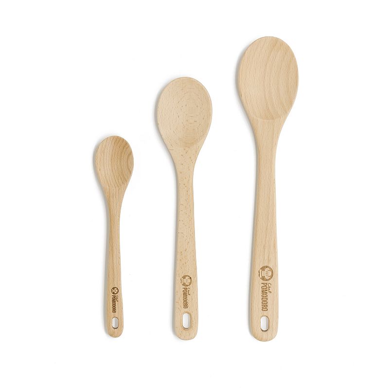 Chef Pomodoro Wooden Spoons For Cooking 3-piece Set， Solid Beechwood ， 12-inch， 10.5-inch， 8-inch