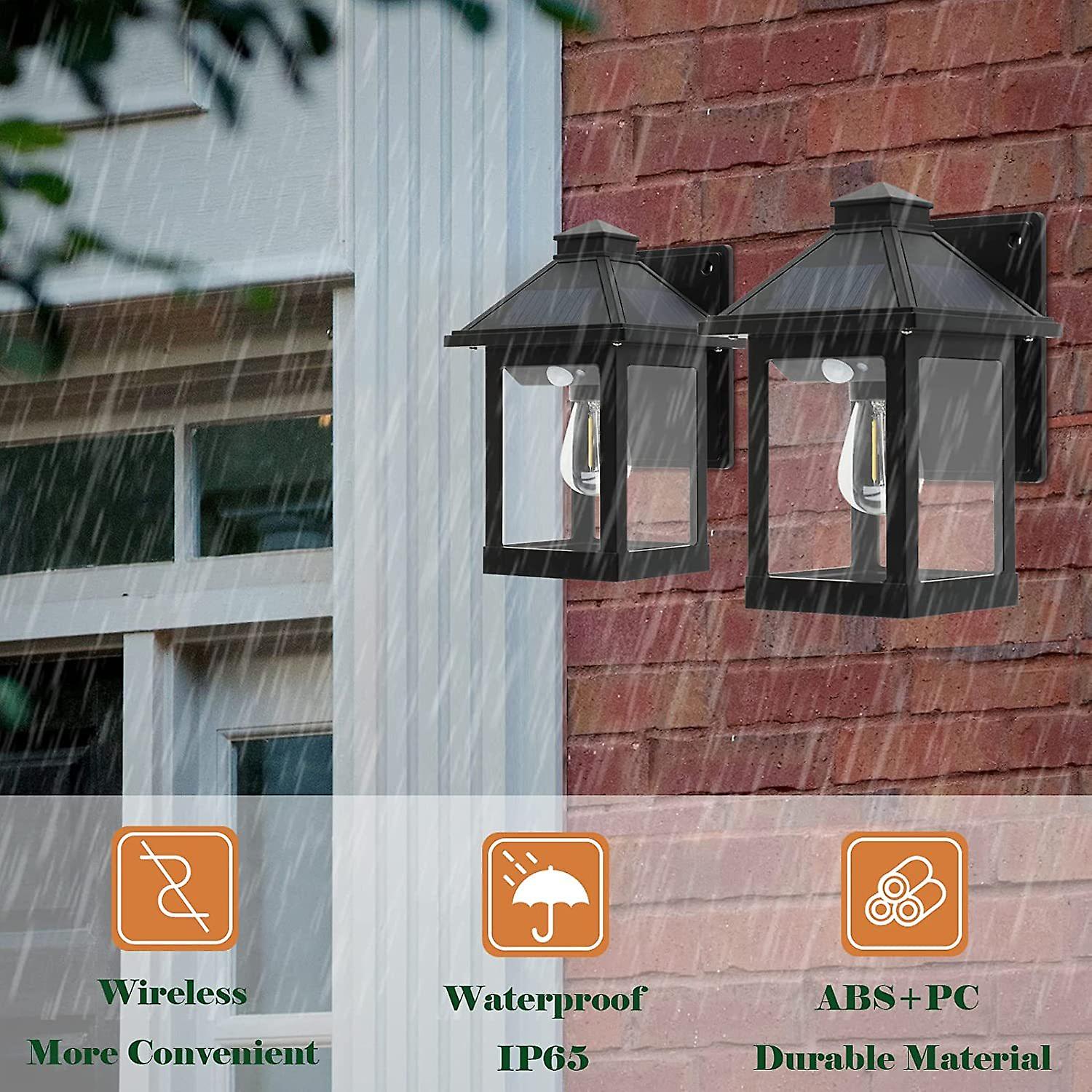 Dexusay 2 Pack Solar Wall Lanterns Outdoor With 3 Modes， Wireless Dusk To . . Sensor Led Sconce Lights Ip65 Waterproof， Exterior Front Porch Security