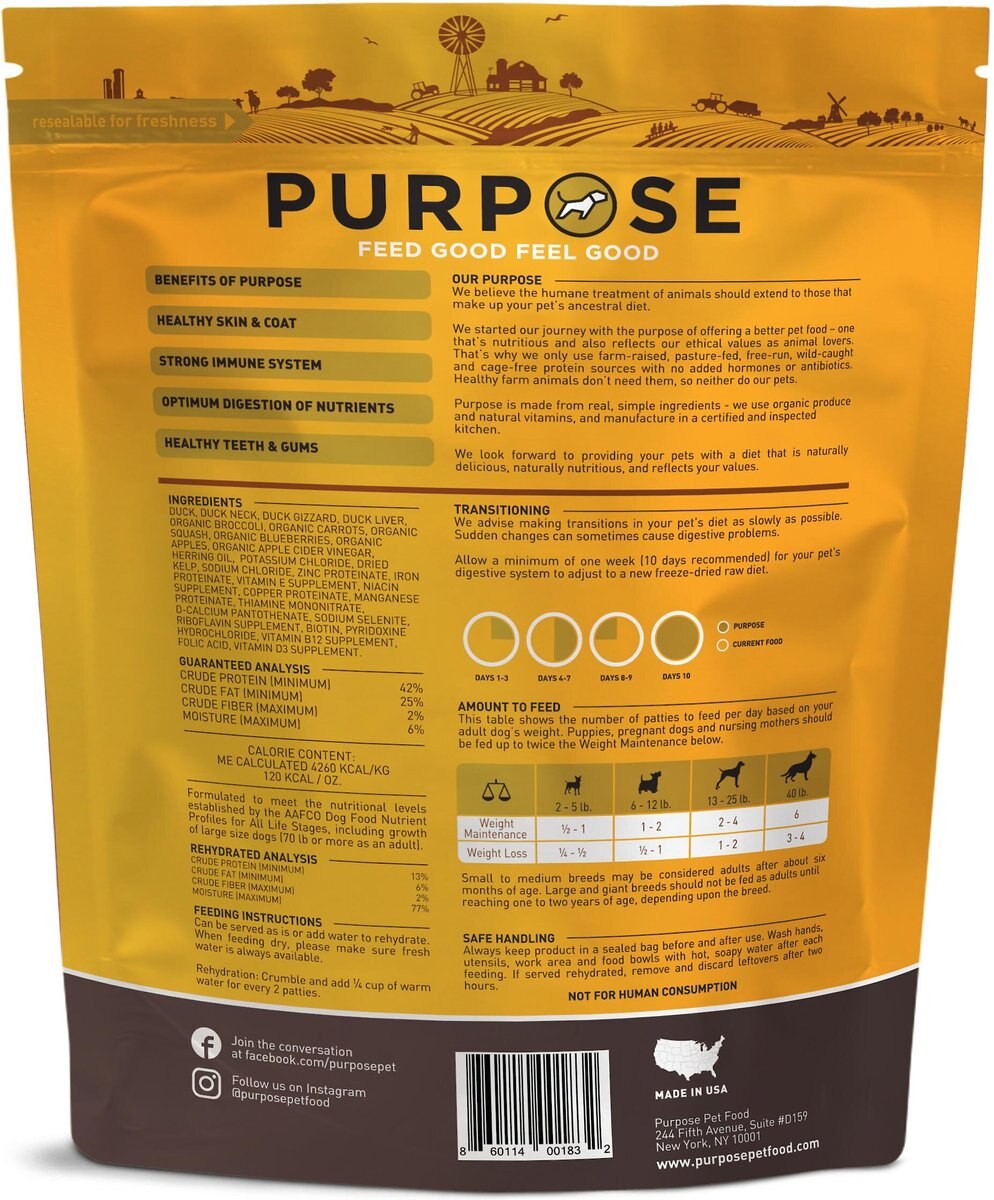 Purpose Duck and Veggie Grain-Free Freeze-Dried Dog Food