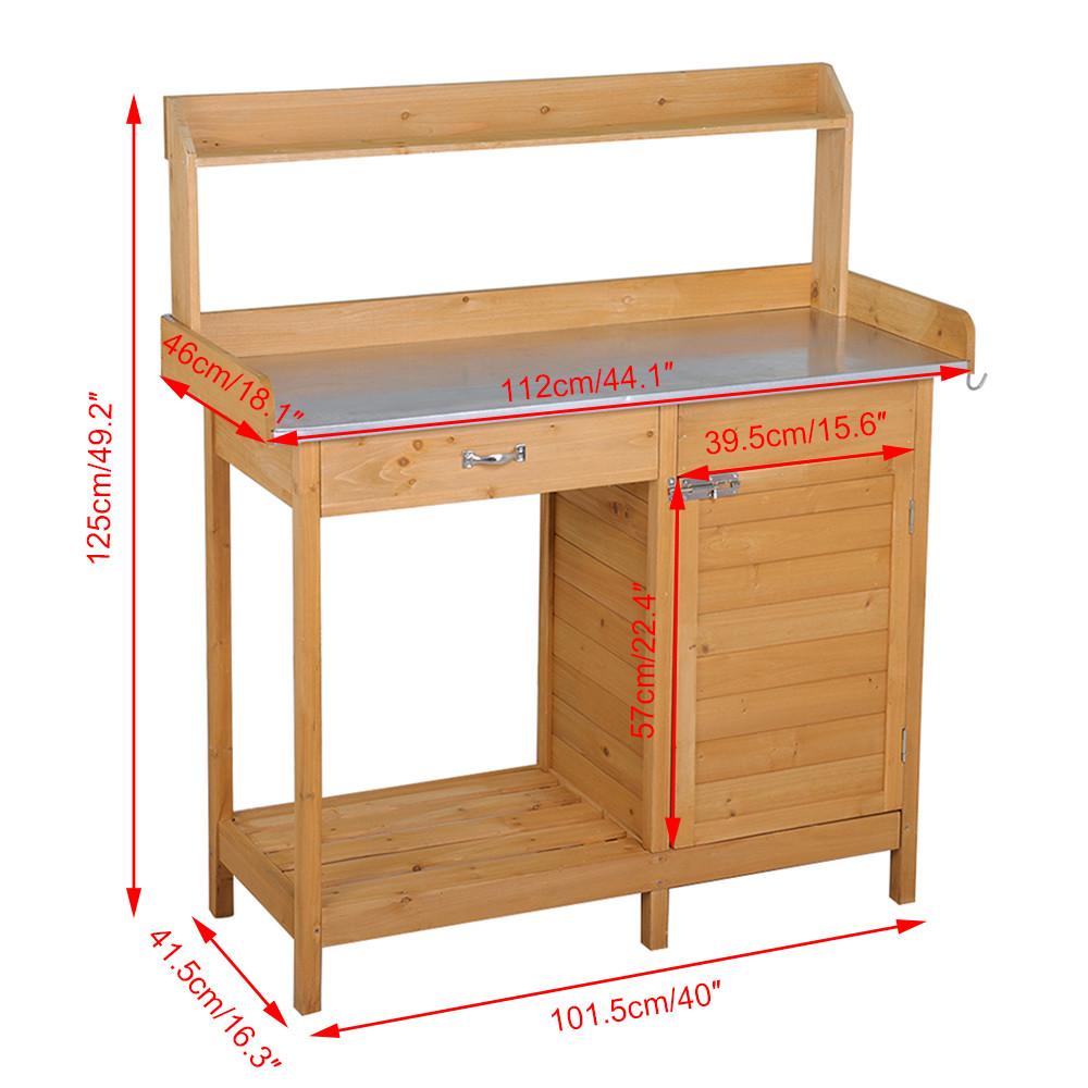 Yaheetech Outdoor Garden Potting Bench Potting Tabletop with Cabinet Drawer Open Shelf Work Station