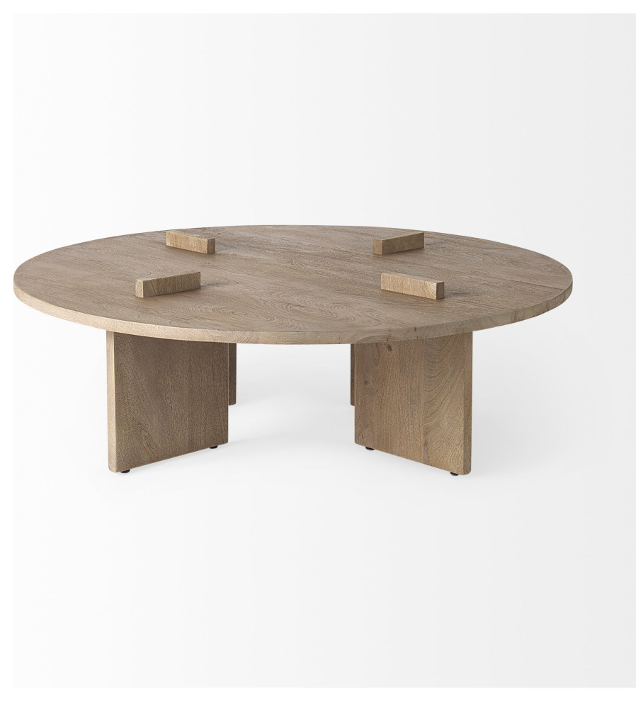 Aida 48.0 x 48.0 x 15.3 Grey Brown Wood Round Coffee Table   Transitional   Coffee Tables   by Mercana  Houzz