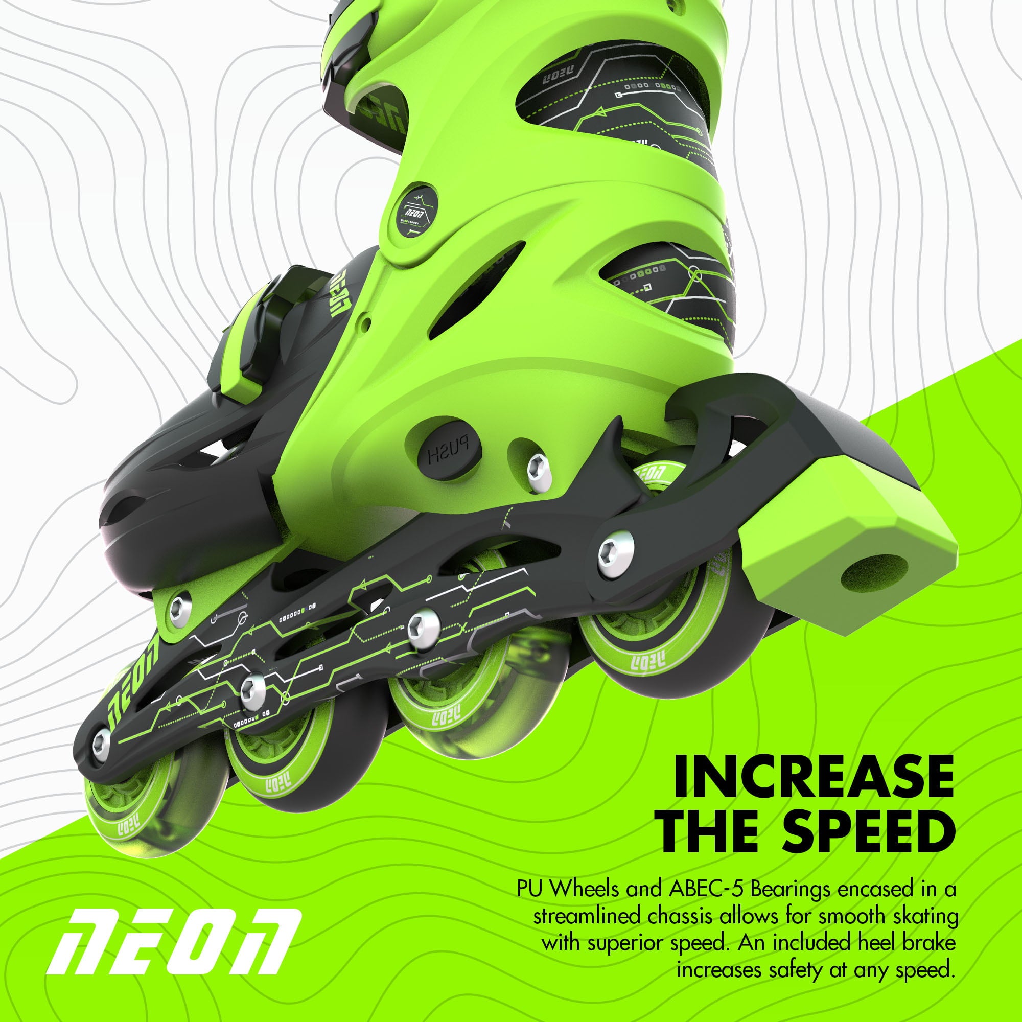 Neon Combo 2-in-1 Child Skates Inline and Quad - Unisex, Size 12-2 Adjustable, One Pair, Green