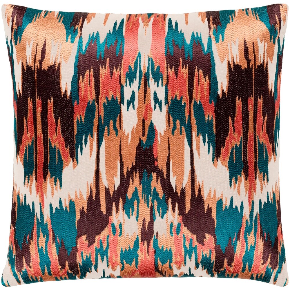 Virgil Peach   Emerald Embroidered Ikat Throw Pillow Cover (20\