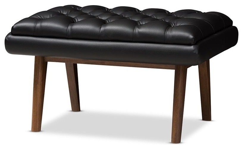 Baxton Studio Annetha Faux Leather Ottoman in Black and Walnut   Midcentury   Footstools And Ottomans   by Homesquare  Houzz