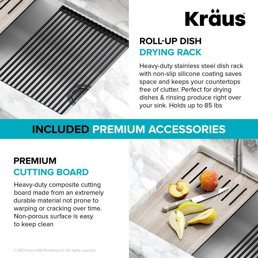 KRAUS Bellucci White Granite Composite 32 in. Single Bowl Undermount Workstation Kitchen Sink with Accessories KGUW1-33WH