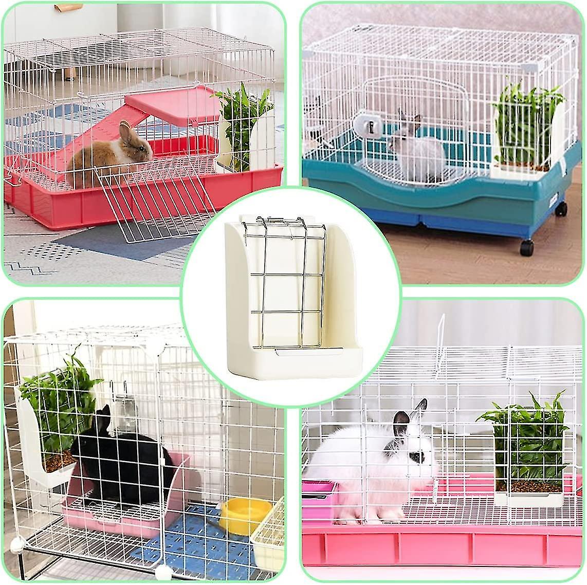 Rabbit Hay Rack Feeder (metal Grid and Plastic)， Small Animals Supplies Feeding Bowl， Pet Essential -