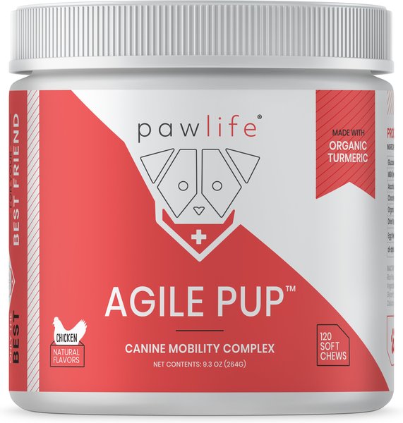 Pawlife Agile Pup Canine Mobility Complex Chicken Flavor Soft Chews Dog Supplement， 120 count