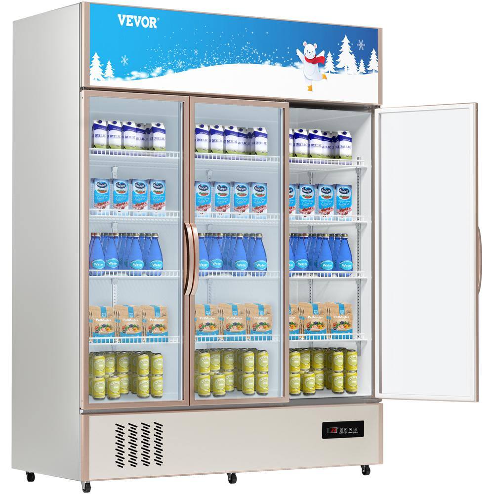 VEVOR Commercial Refrigerator Capacity 35 cu.ft. Triple Swing Glass Door Display Fridge Upright Beverage Cooler with LED Light SMB35CUFT110V9T8GV1