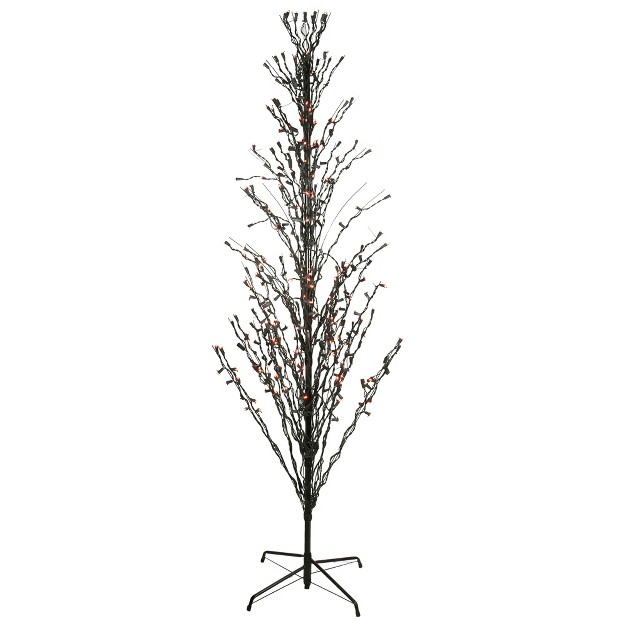 Northlight 9' Pre-lit Black Cascade Outdoor Halloween Twig Tree， Orange Lights