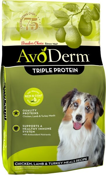 AvoDerm Natural Triple Protein Chicken， Lamb and Turkey Meals Recipe All Life Stages Dry Dog Food