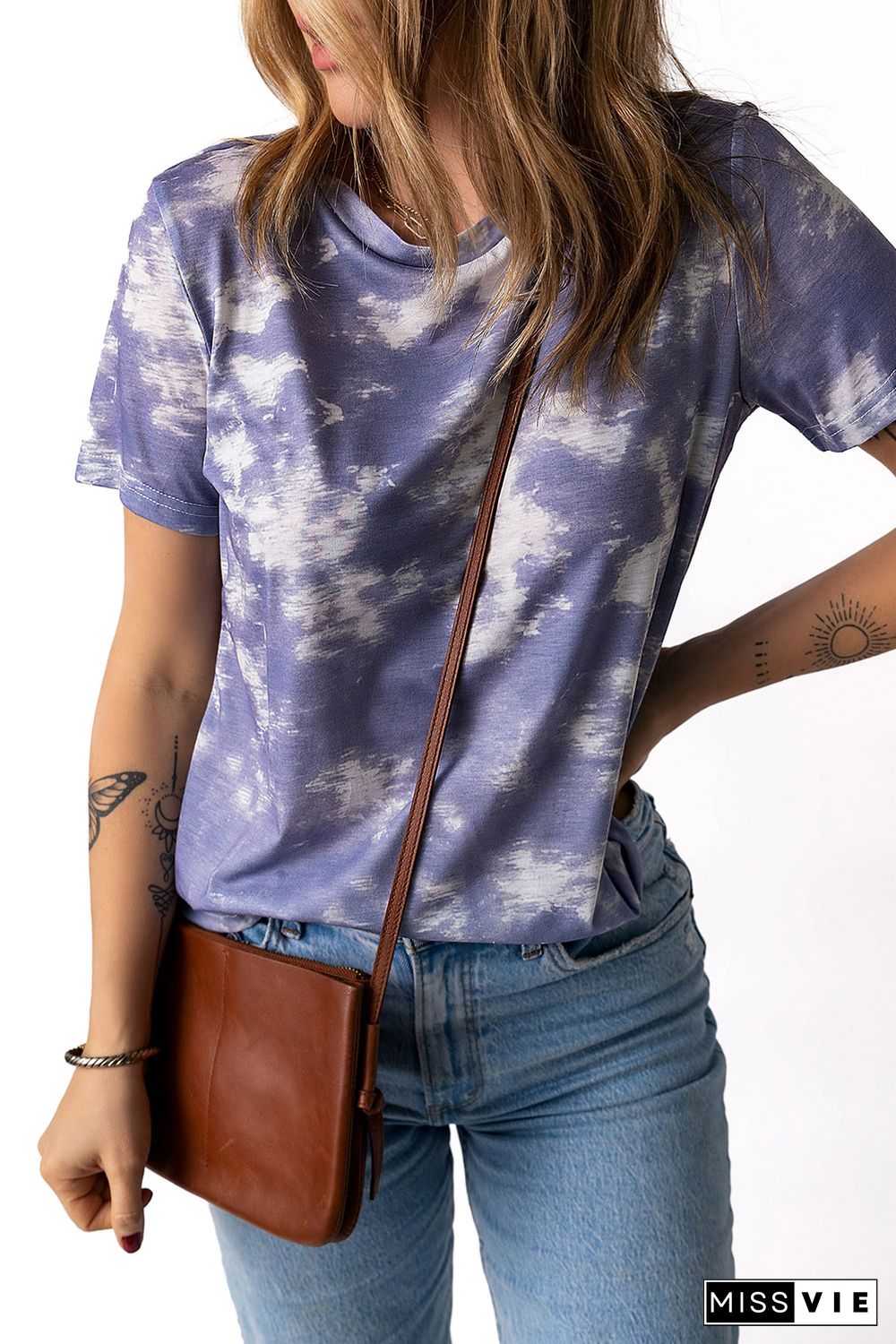 Gray Tie Dye Crew Neck Short Sleeve T-Shirt