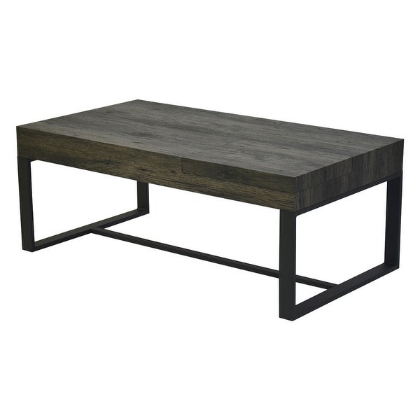 Rectangular Wooden Coffee Table with Hidden Storage and Metal Sled Base for iving Room， Home， Office， Gray and Black