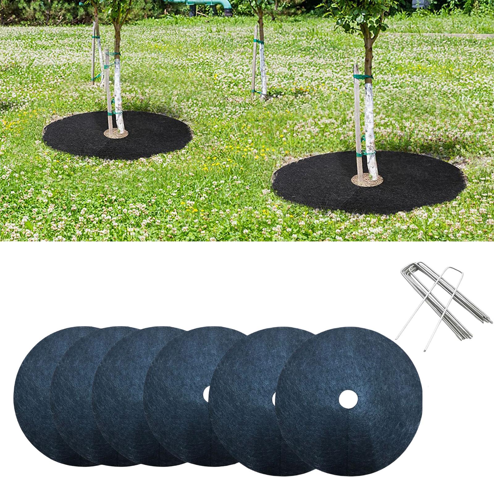 6 Pieces 20 Landscape Fabric Barrier Plant Cover, Tree Protector Barrier Mat with Stakes Gardening Fabric Cover for Trees Plant