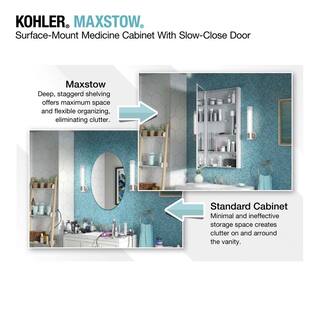 KOHLER Maxstow 15 in. x 40 in. Aluminum Frameless Surface-Mount Soft Close Medicine Cabinet with Mirror K-R79226-LA1