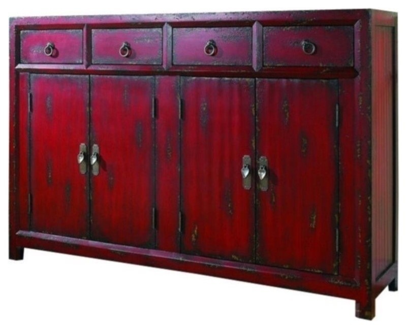 Beaumont Lane 4 Drawer Wood  ampVeneers Accent Chest with Shelf in Rich Red   Farmhouse   Accent Chests And Cabinets   by Homesquare  Houzz