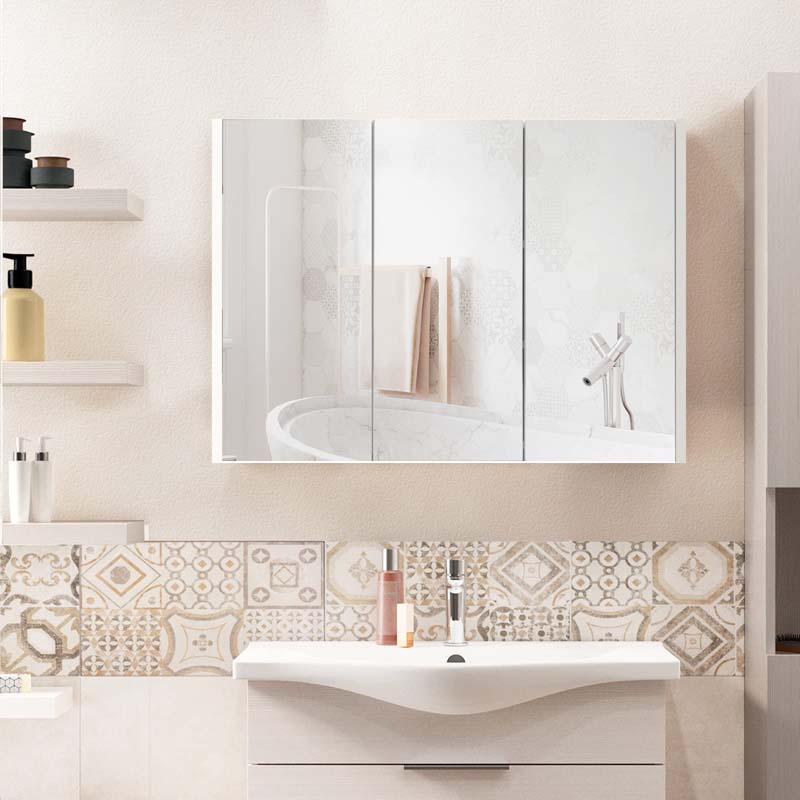 Large Mirrored Medicine Cabinet with 3 Mirror Doors, Bathroom Wall Mounted Storage Cabinet w/Adjustable Shelf