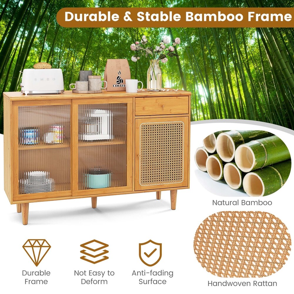 Costway Buffet Sideboard Cabinet Rattan Console Table with Sliding   See Details