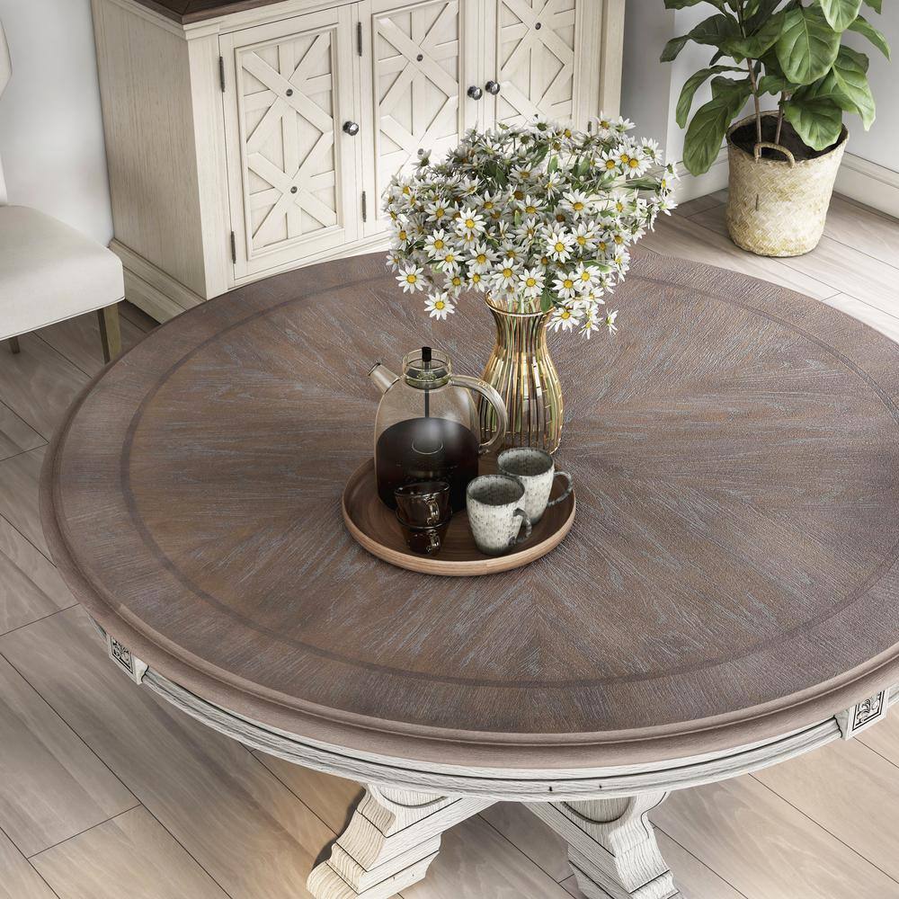 Furniture of America Willadeene Antique White Round Dining Table IDF-3150WH-RT