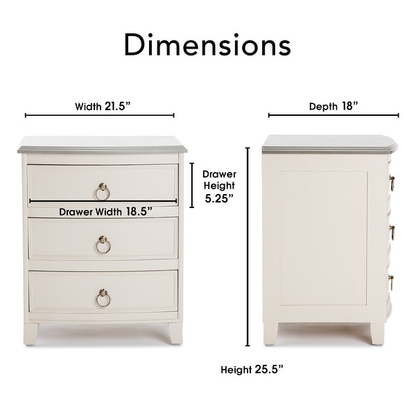 Finch Charleston End Table Nightstand with Drawers， Cream White/Gray