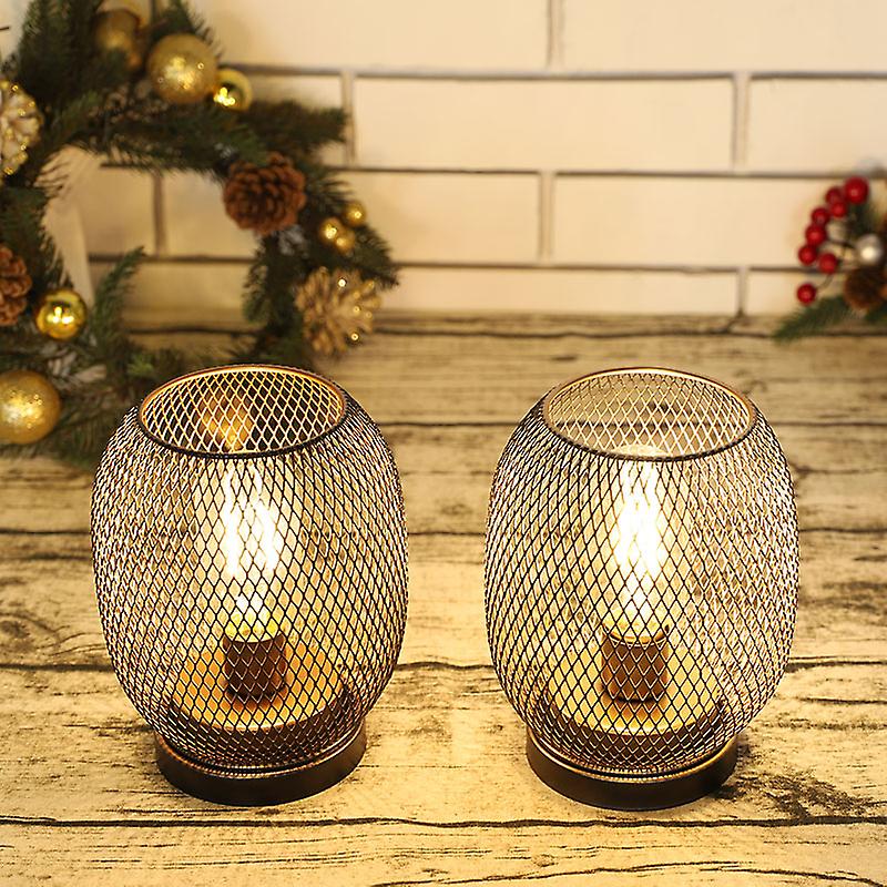 Set Of 2 Metal Cage Led Lantern Battery Powered，cordless Accent Light With Led.great For Weddings，parties，patio，events For Indoors Outdoorsround Shape