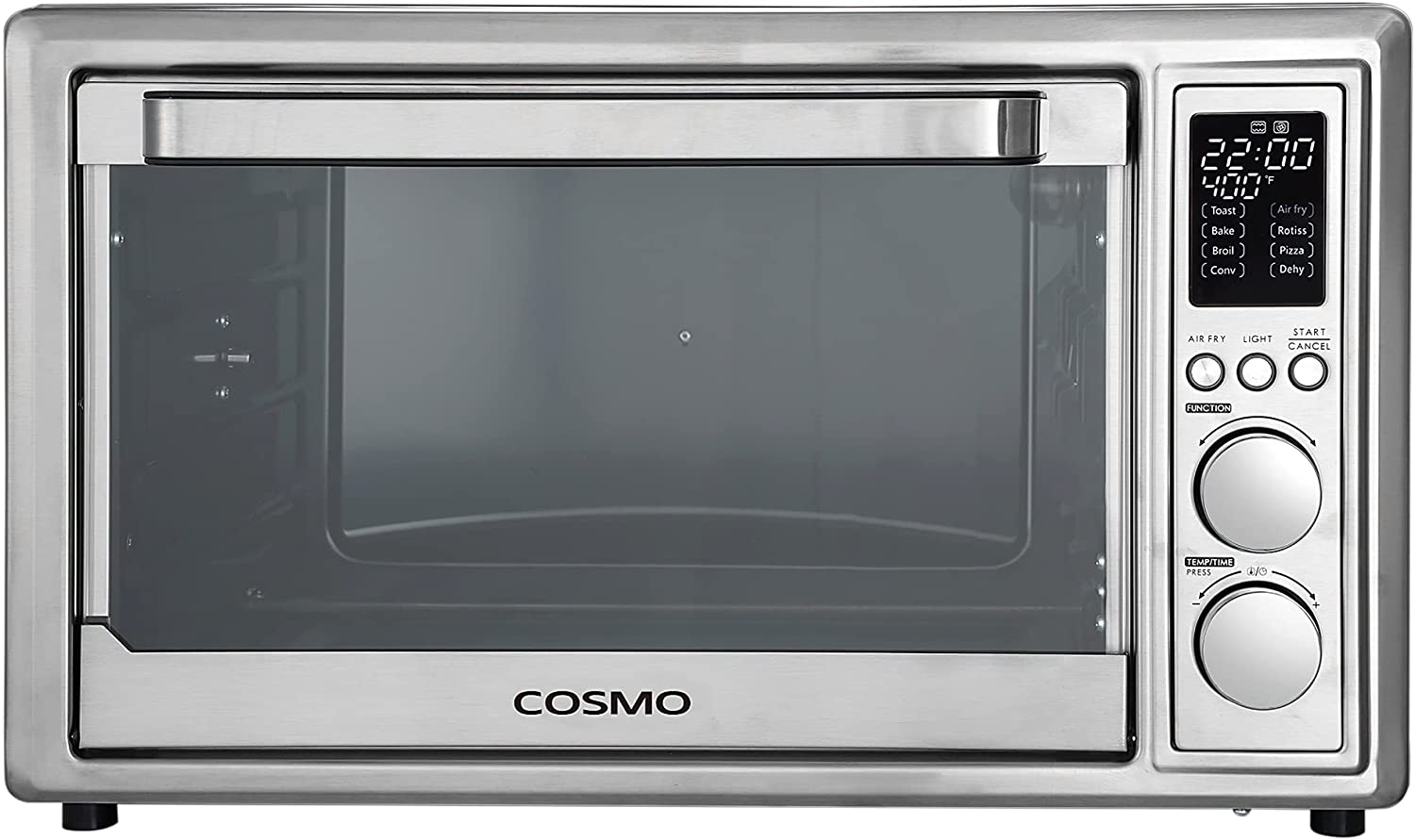 Cosmo Air Fryer Toaster Oven COS-317AFOSS 32 Quart Compact Electric with LED Display, Air Fry Basket, Rotisserie Fork, 1800W in Stainless Steel