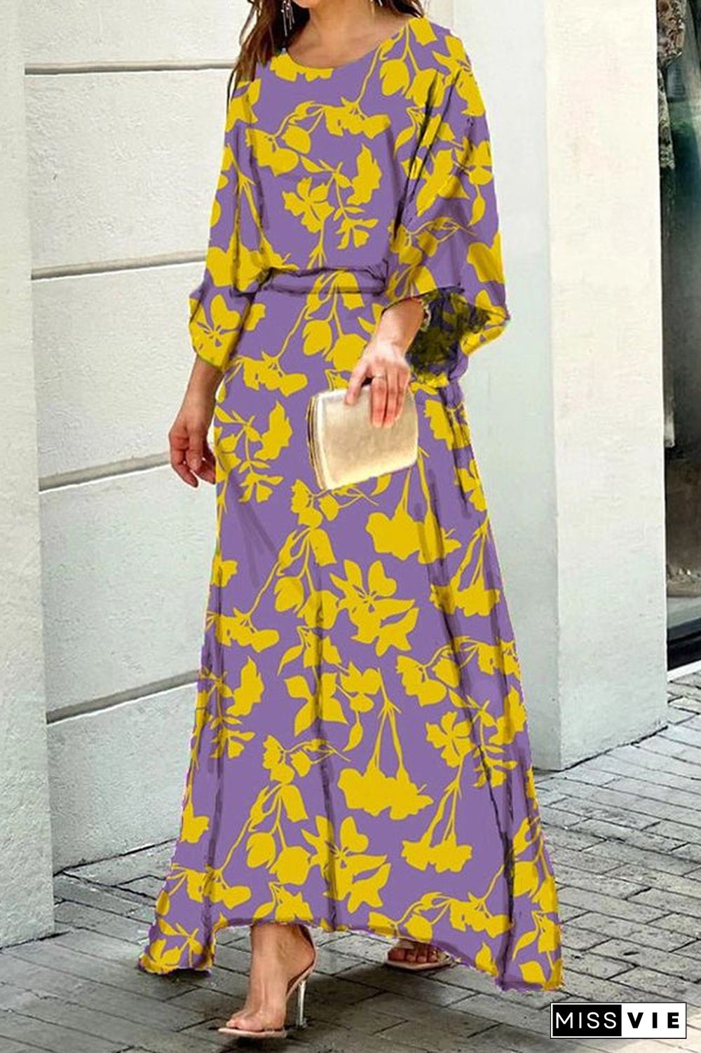 Print Bat Blouse Maxi Skirts Set