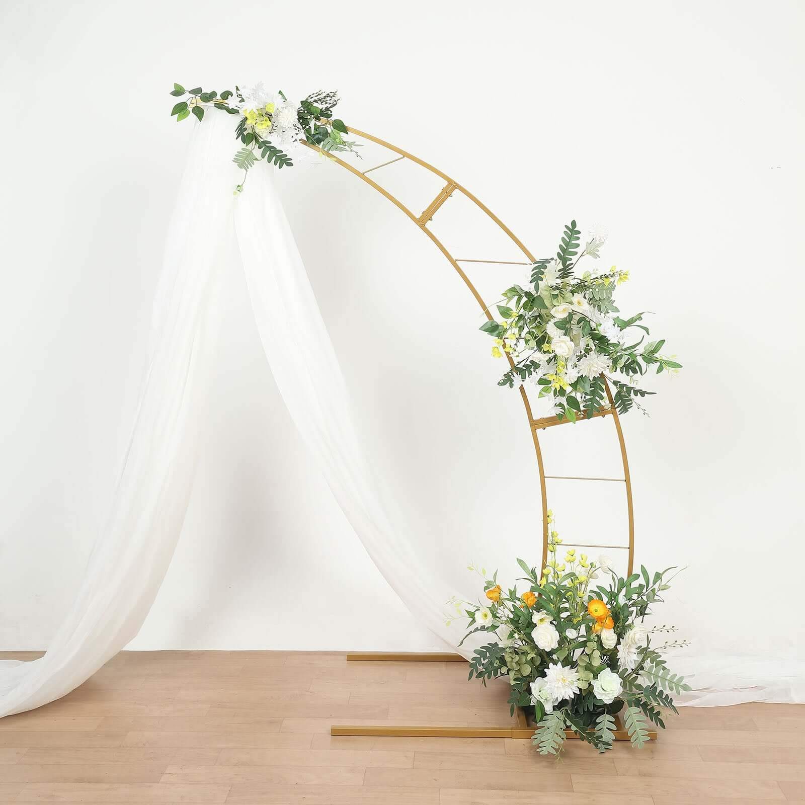 Gold Metal Half Crescent Moon Wedding Arch Flower Stand, Curved Arbor Balloon Frame 6.5ft