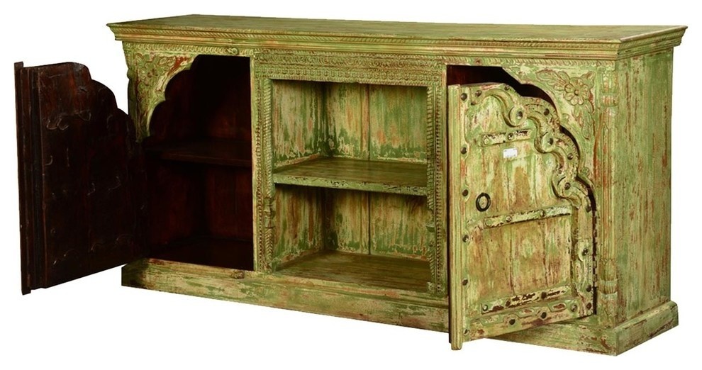 Spring Green Gothic Rustic Reclaimed Wood TV Media Console Cabinet   Farmhouse   Entertainment Centers And Tv Stands   by Sierra Living Concepts Inc  Houzz