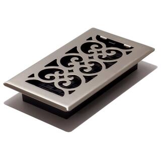 Decor Grates 4 in. x 8 in. Brushed Nickel Scroll Floor Register SPH408-NKL