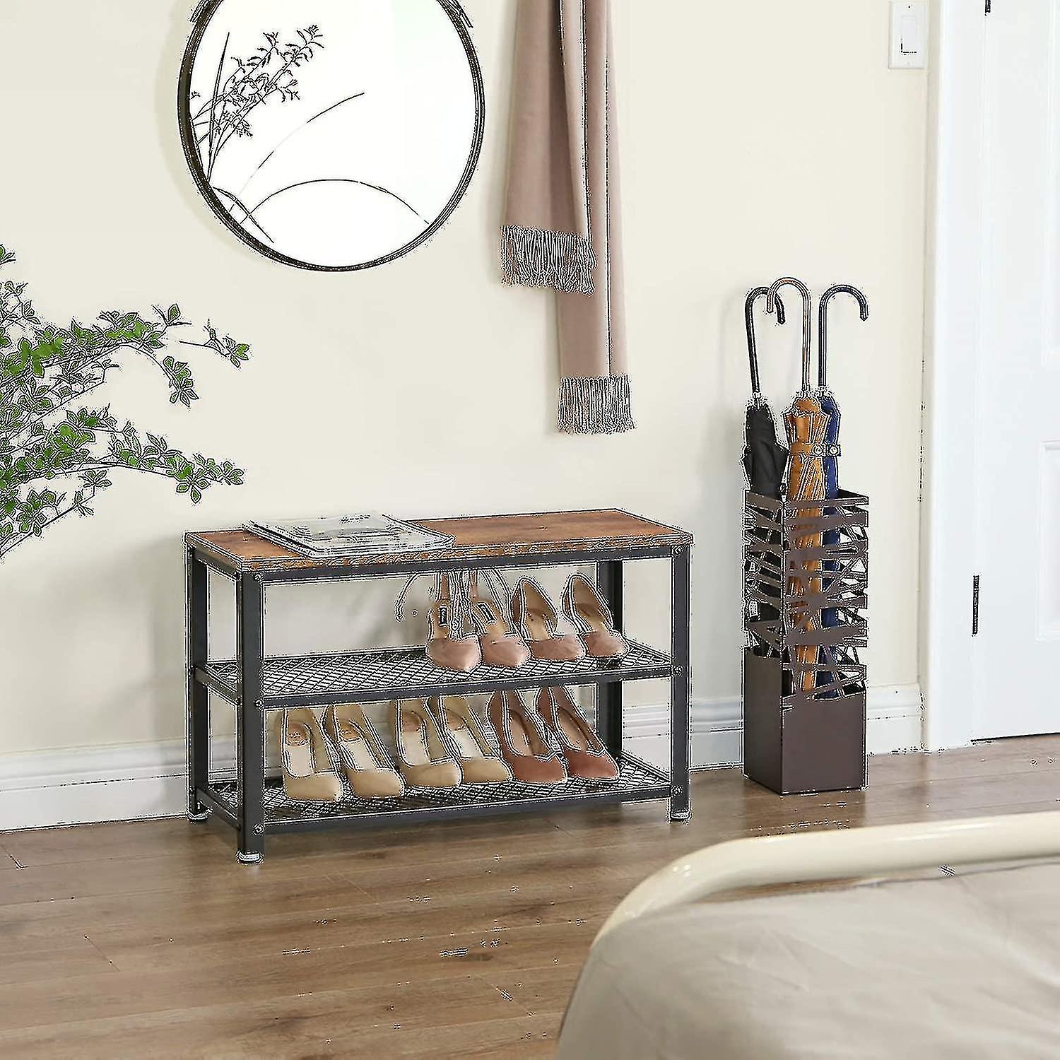 Shoe Rack With 2 Shelves Vintage Brown-black - Industrial Design