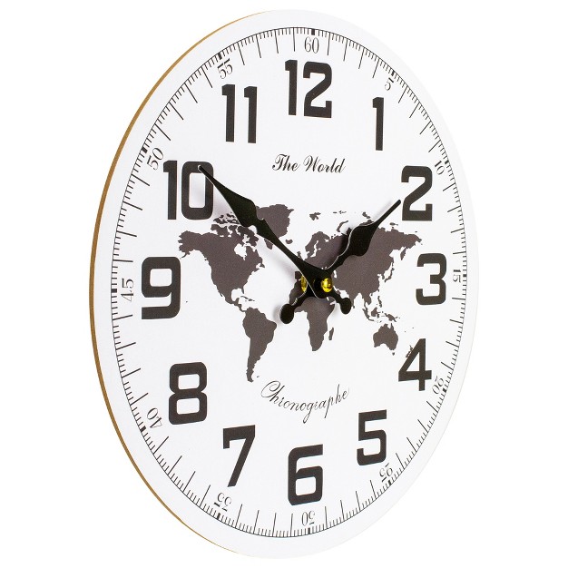 White And Black Battery Operated Round Wall Clock With Continent Design