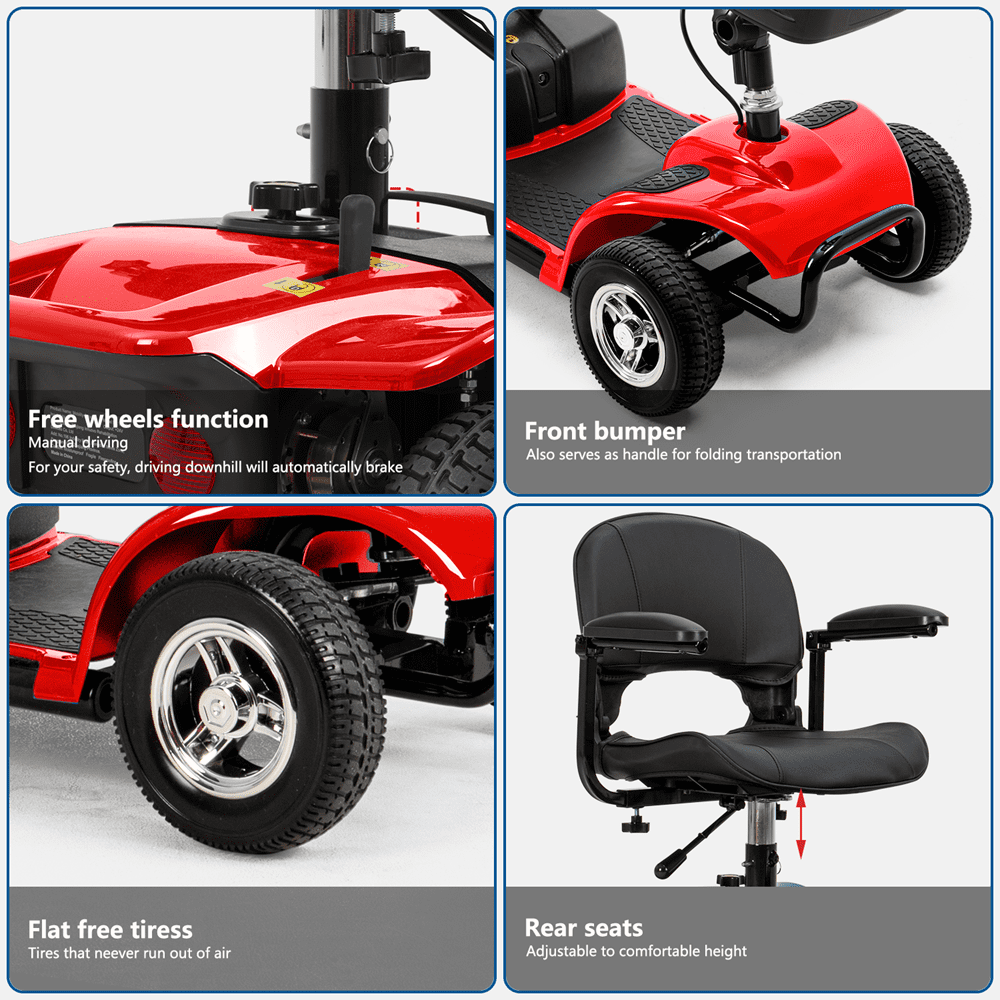 Mobility Scooter 4 Wheel Electric Mobility Scooter Folding Mobile Wheelchair w/Basket for Seniors Adult,Max Weight 300 lbs,Red