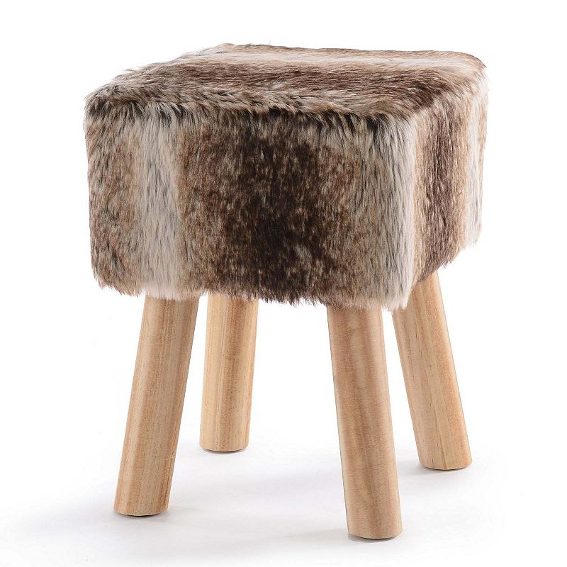 Cheer Collection Faux Fur Wood Leg Stool Brown - Square and Round