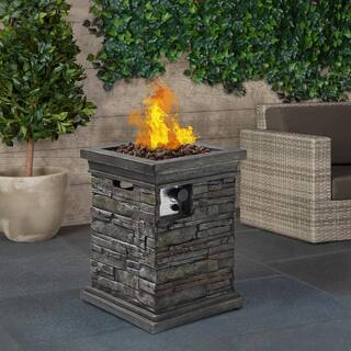 Clihome Outdoor Gray 25 in. Square Column Propane Gas Fire Pit Suitable for the Garden or Balcony CL-FP07