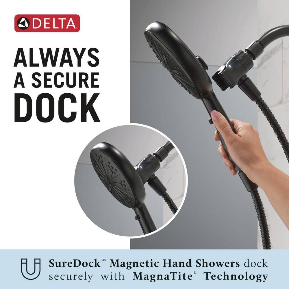 Delta 6-Spray Patterns 1.75 GPM 6.25 in. Wall Mount Handheld Shower Head with SureDock Magnetic in Matte Black 75613BL