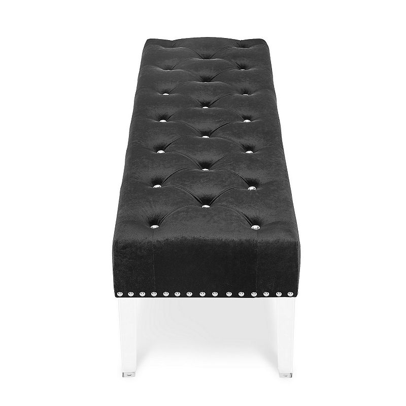 Bernard 49 Inch Velvet Upholstered Buttoned Bench， Black