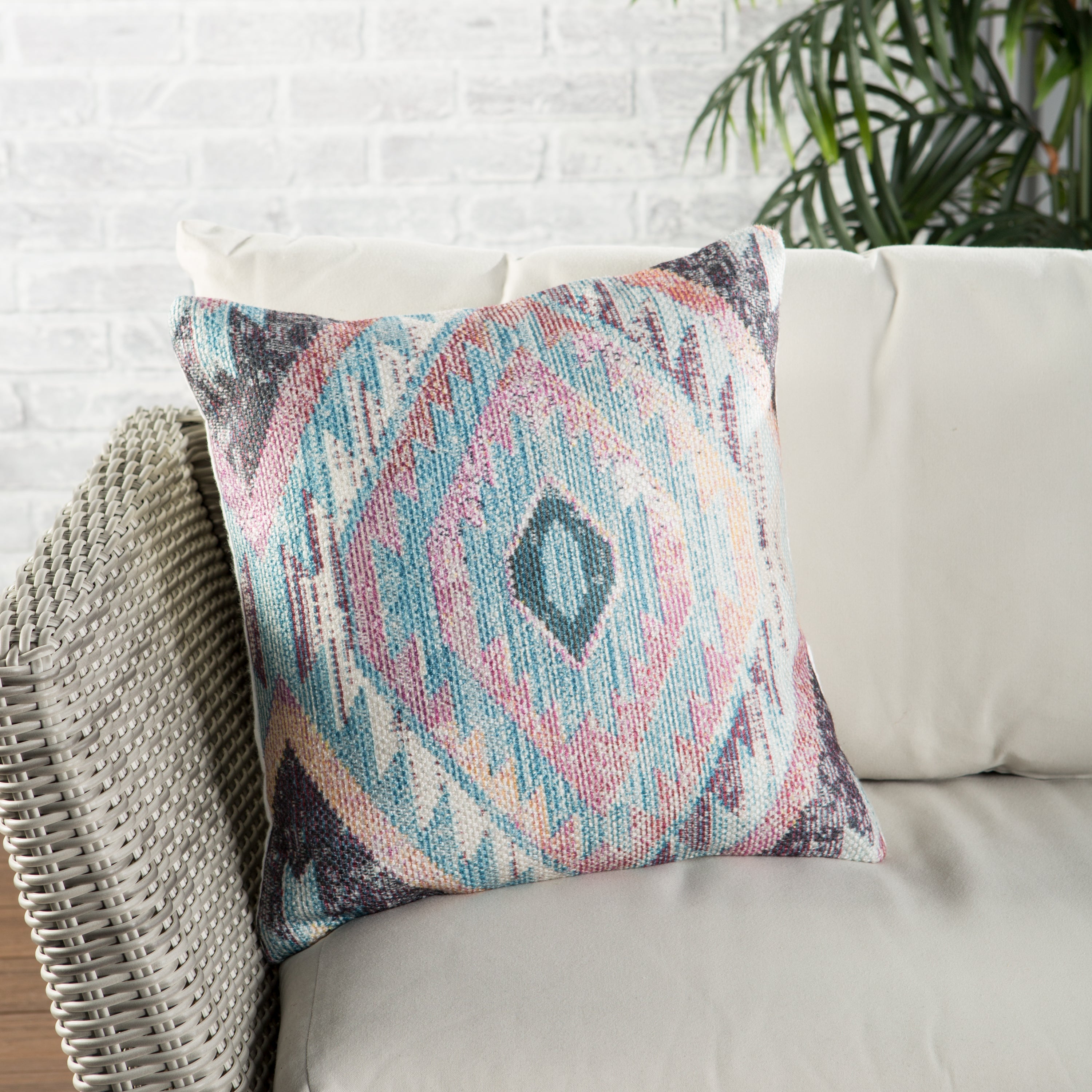 Sinai Indoor/ Outdoor Tribal Blue & Multicolor Pillow