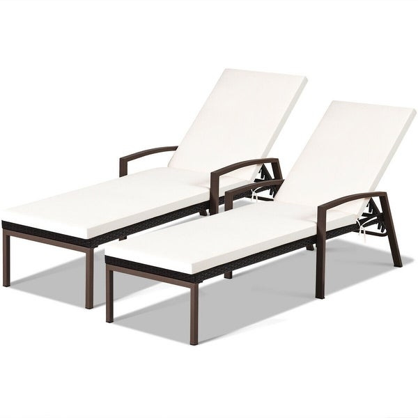 2 pcs Patio Rattan Adjustable Back Lounge Chair - 76