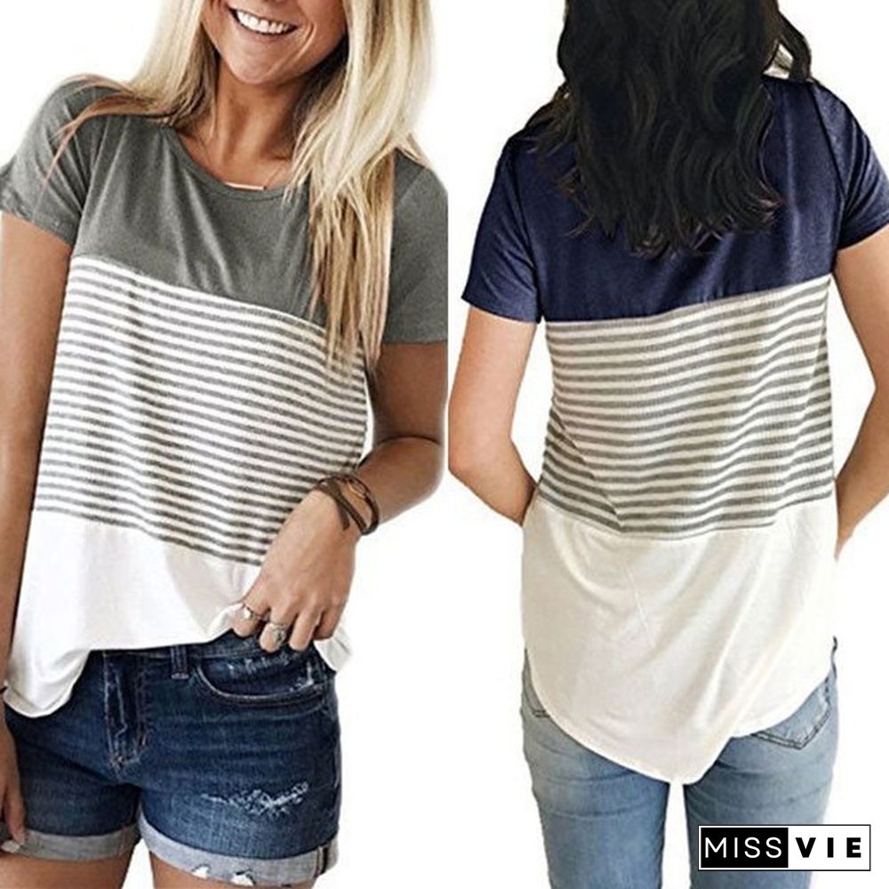 Women Maternity Breastfeeding Tee Nursing Tops Striped Short Sleeve Cotton T-shirt