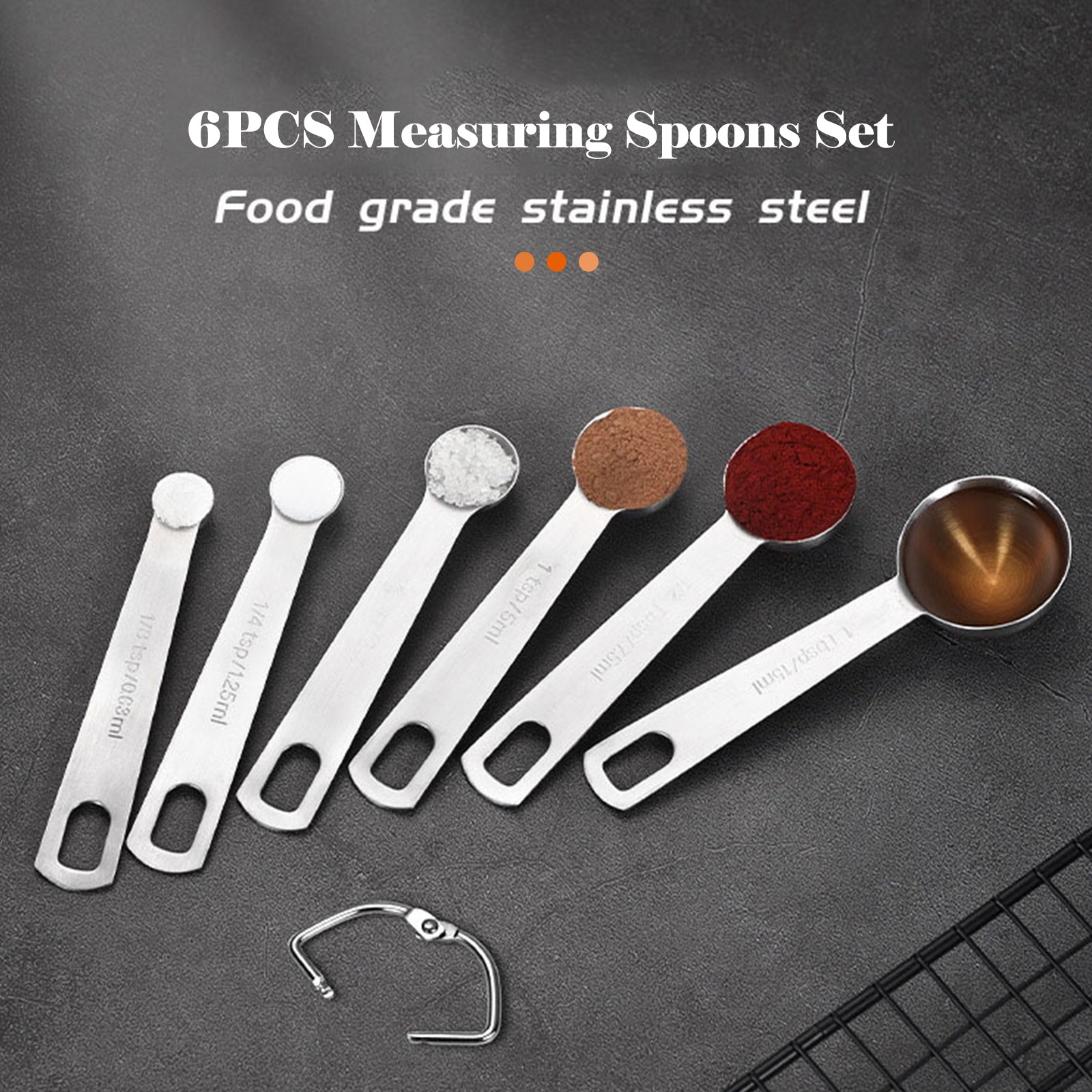 6PCS Measuring Spoons Set with Measuring Ruler for Dry and Liquid Ingredients Cooking Baking Utensils Stainless Steel Cookware Set Kitchen Gadgets