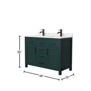 Wyndham Collection Beckett 48 in. W x 22 in. D x 35 in. H Double Sink Bathroom Vanity in Green with Carrara Cultured Marble Top WCG242448DGKCCUNSMXX