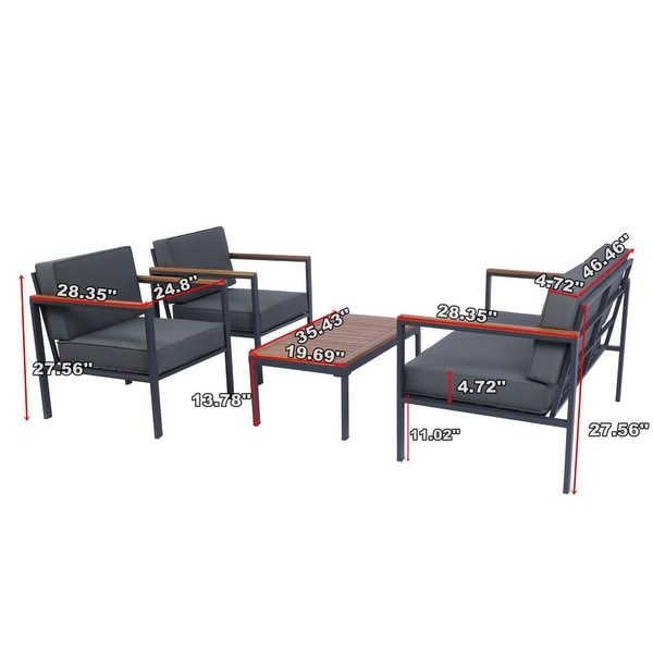 4 Pieces Outdoor Sofa Set with Acacia Wood Top