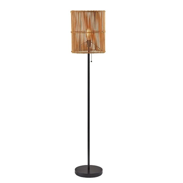 The Curated Nomad Sabla Dark Bronze Floor Lamp with Rattan Shade