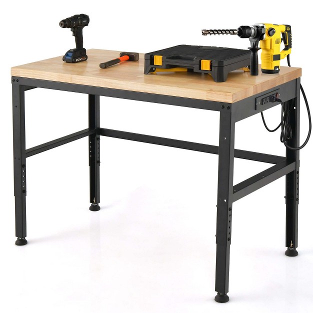 Adjustable Work Bench Heavy duty Steel Frame Worktable With Power Outlets