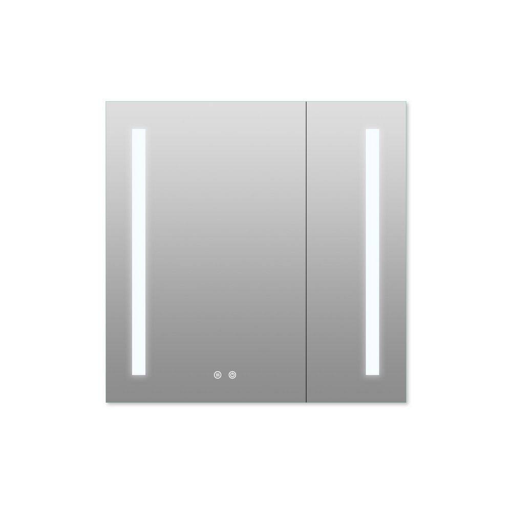 ANGELES HOME 30 in. W x 30 in. H Silver RecessedSurface Mount LED Medicine Cabinet with Mirror Defogger USB Outlets MW4MCL3030Z