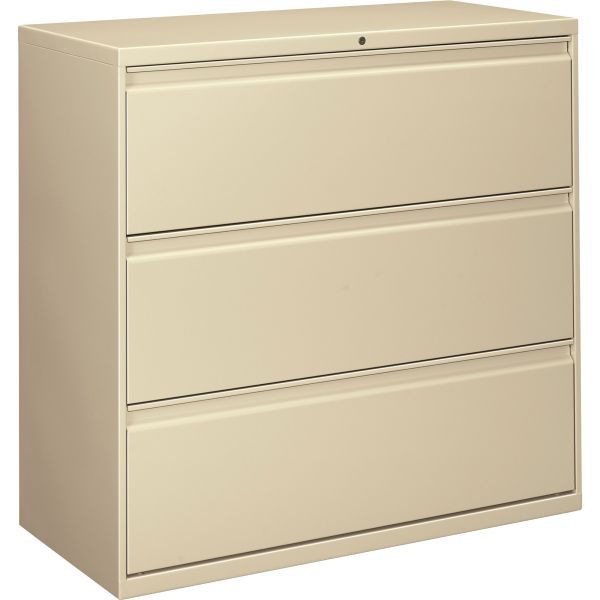 HON 800 Series Three-Drawer Lateral File， Letter/Legal/A4， 42w x 18d x 39.13h， Putty