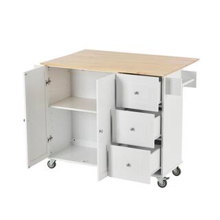 Nestfair White Kitchen Island with Racks and Drawers LWF287035W