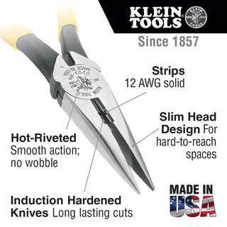 Klein Tools 8 in. Journeyman Heavy Duty Long Nose Side Cutting and Stripping Pliers J203-8N