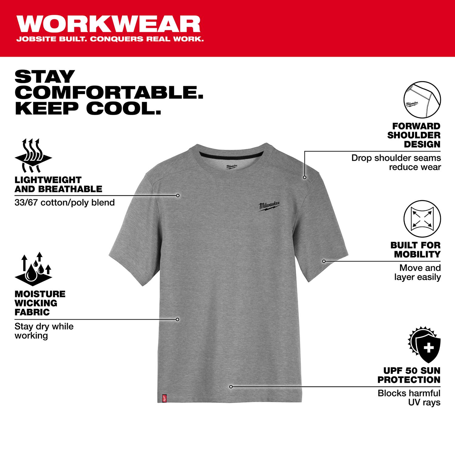 MW XXL Short Sleeve Men\u0027s Crew Neck Gray Hybrid Work Tee Shirt