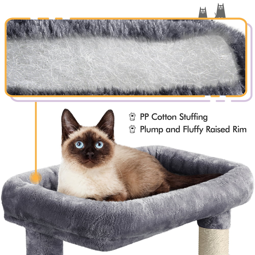 Topeakmart 46.5in Multilevel Cat Tree Condo Scratching Post Tower with Basket， Dark Gray